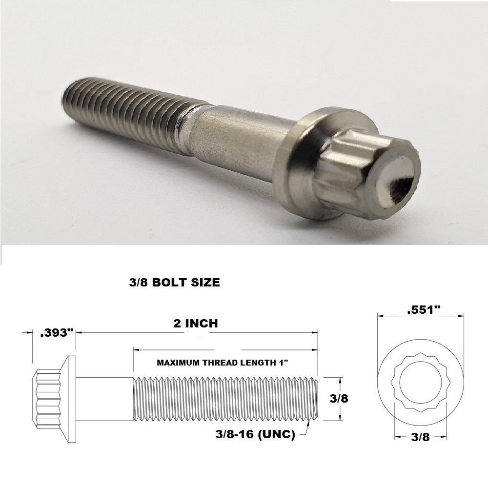 3/8 UNC X 2" TITANIUM 12 POINT BOLT GRADE 5