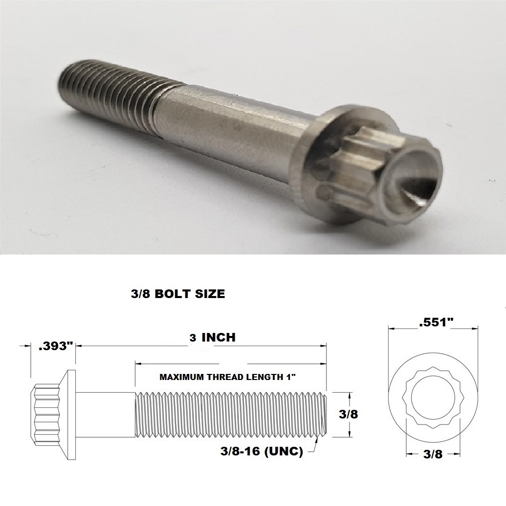 3/8 UNC X 3" TITANIUM 12 POINT BOLT GRADE 5