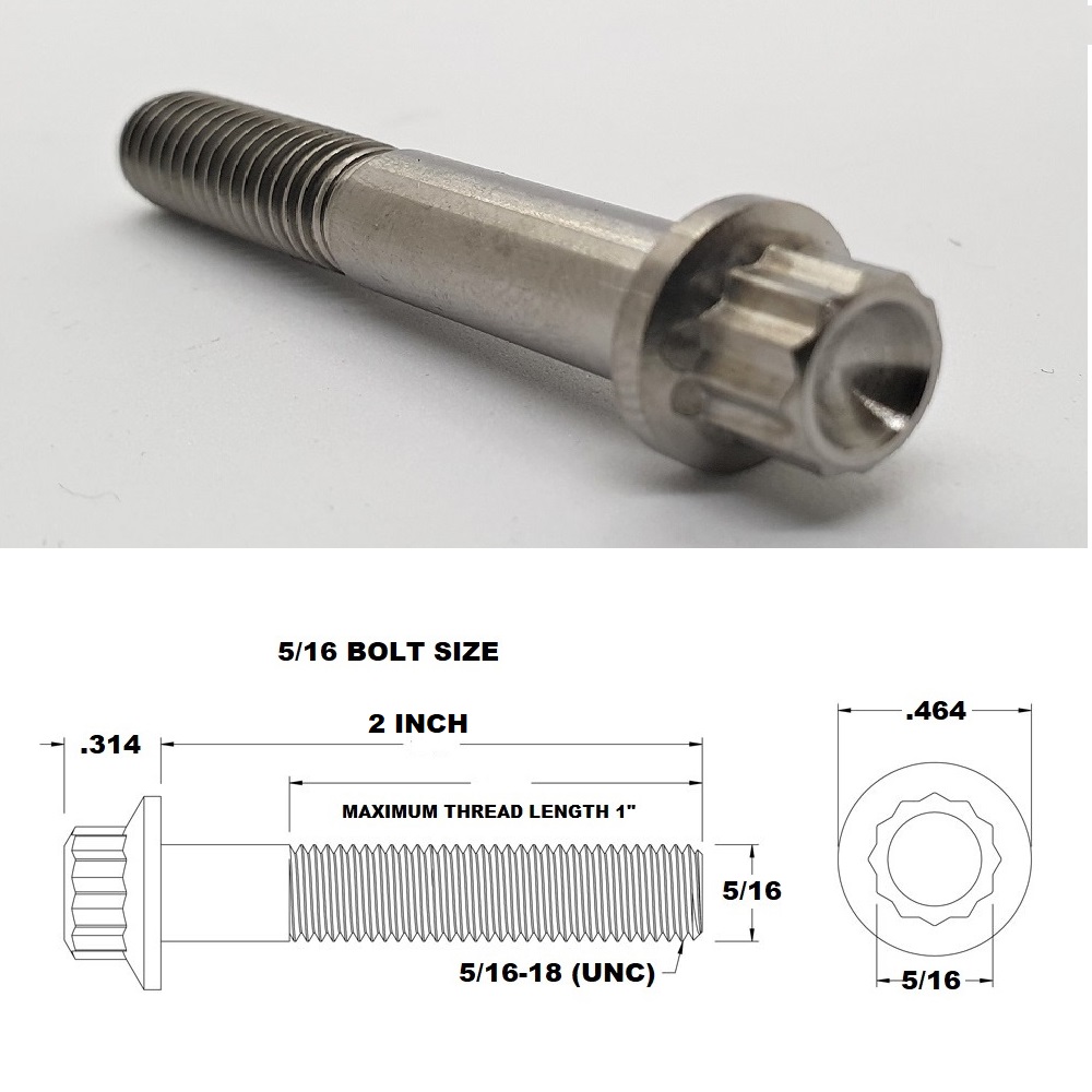 5/16 UNC X 2" TITANIUM 12 POINT BOLT GRADE 5