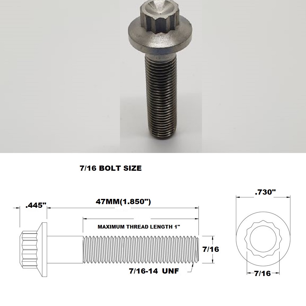 TITANIUM 7/16 UNF X 47MM FINE THREAD 18.5MM FLANGE BOLT