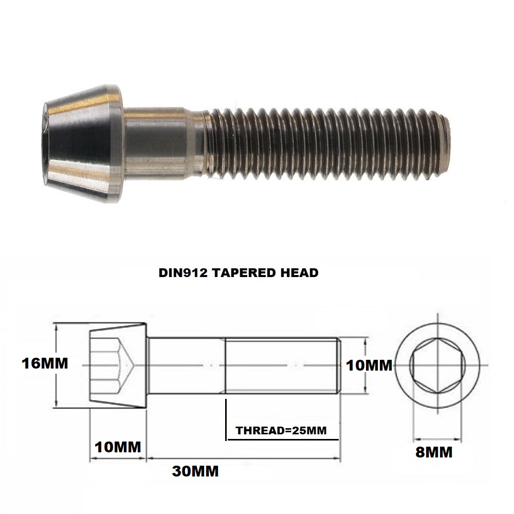 TITANIUM M10 X 30MM X 1.5 TAPERED ALLEN HEAD BOLT