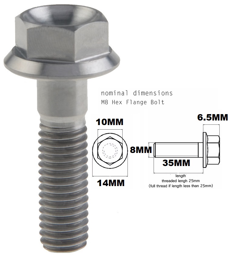 M8X35MM 1.25 THREAD PITCH TITANIUM FLANGE 10MM HEX BOLT GRADE 5