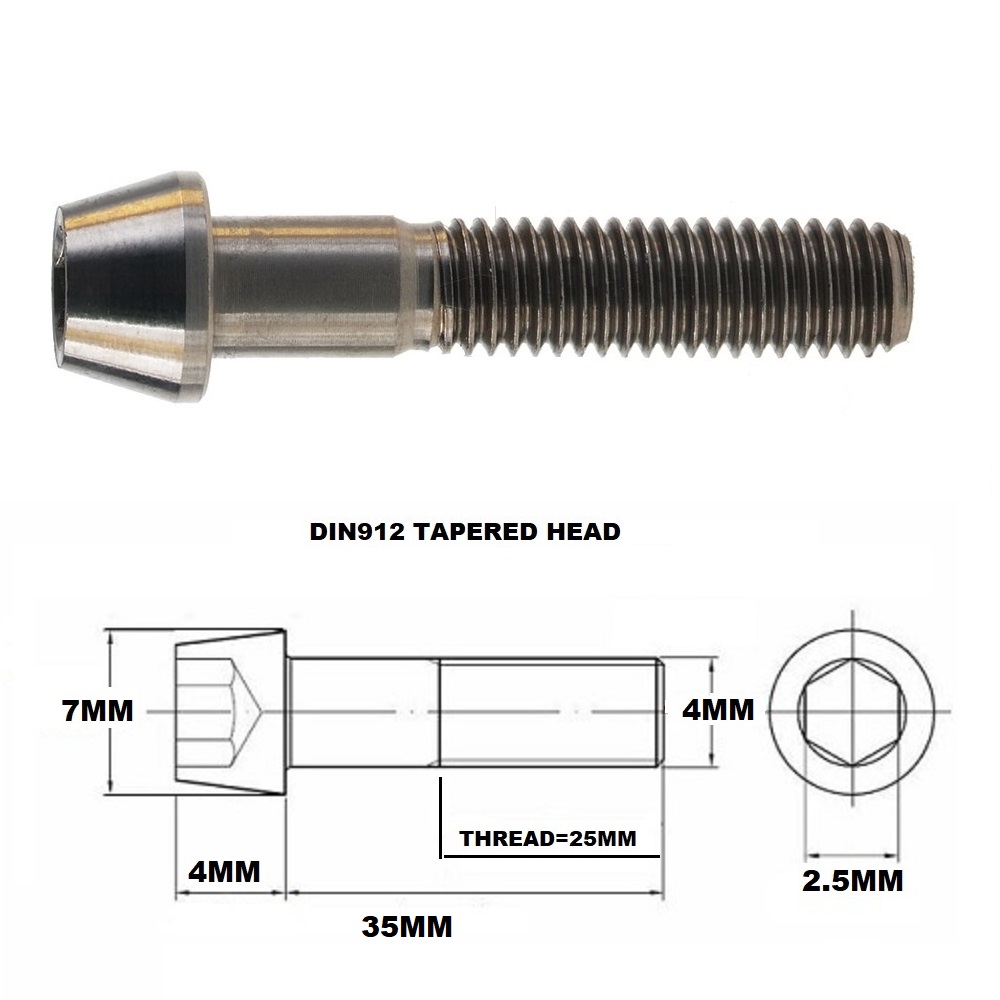 M4X35MM 0.7 THREAD PITCH TITANIUM TAPERED SOCKET HEAD BOLT