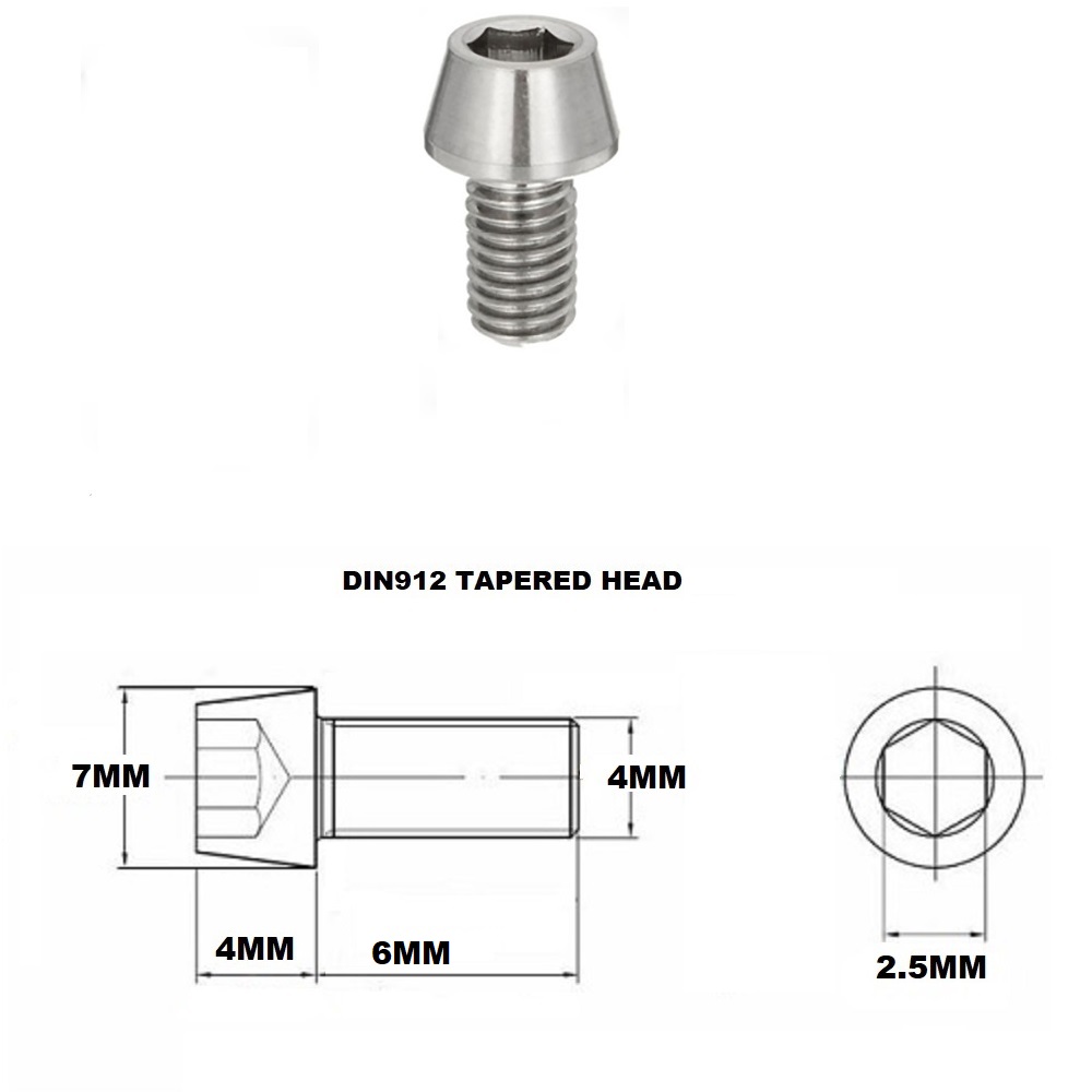 M4X6MM 0.7 THREAD PITCH TITANIUM TAPERED SOCKET HEAD BOLT