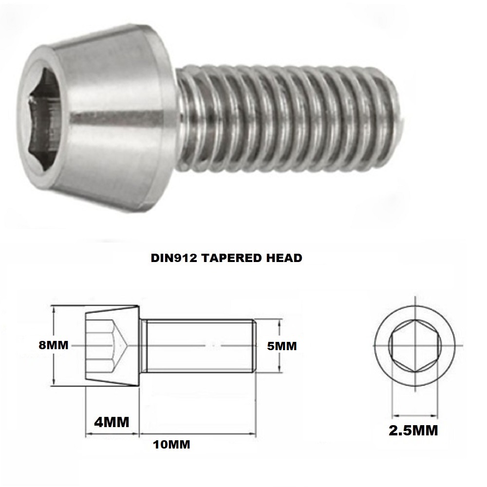 M5X10MM .8 THREAD PITCH TITANIUM TAPERED HEAD BOLT GRADE 5