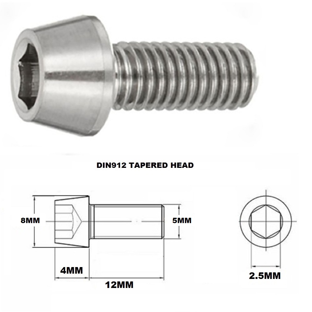 M5X12MM .8 THREAD PITCH TITANIUM TAPERED HEAD BOLT GRADE 5