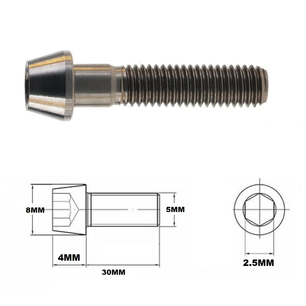 M5X30MM .8 THREAD PITCH TITANIUM TAPERED HEAD BOLT GRADE 5