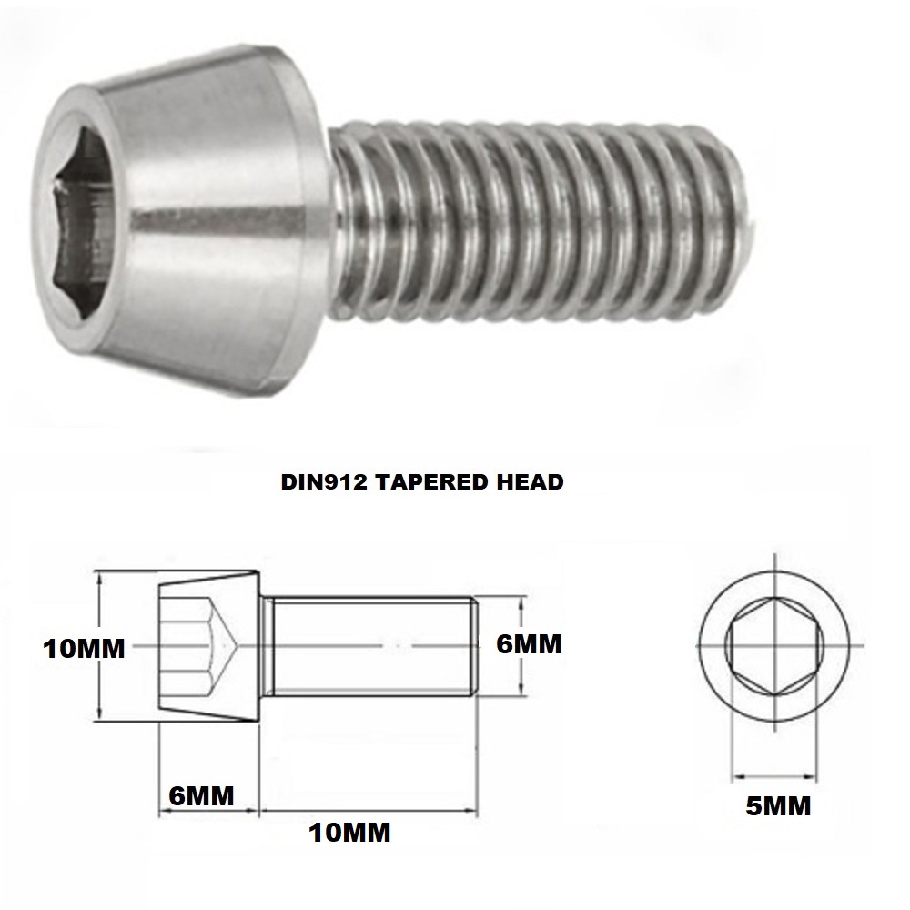 M6X10MM 1.00 THREAD PITCH TITANIUM TAPERED SOCKET HEAD BOLT