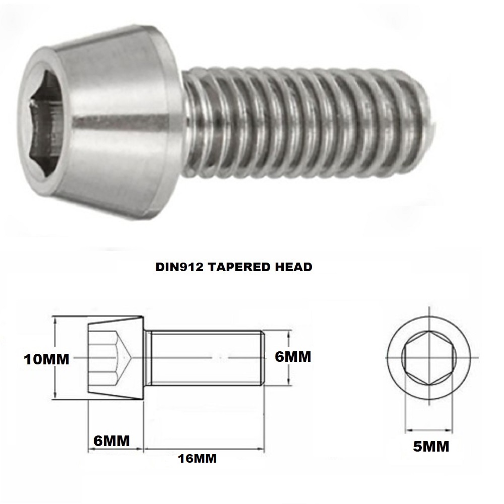 M6X16MM 1.00 THREAD PITCH TITANIUM TAPERED SOCKET HEAD BOLT