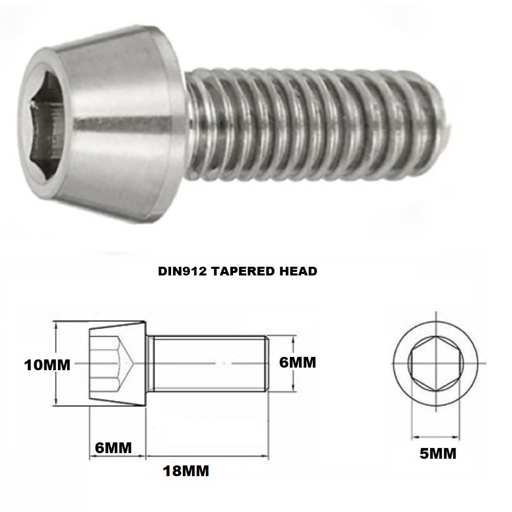 M6X18MM 1.00 THREAD PITCH TITANIUM TAPERED SOCKET HEAD BOLT