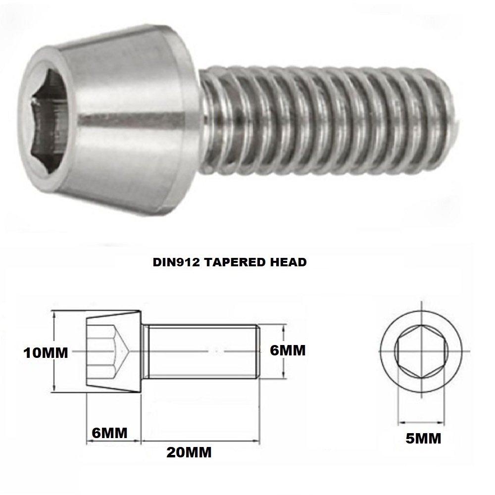 M6X20MM 1.00 THREAD PITCH TITANIUM TAPERED SOCKET HEAD BOLT
