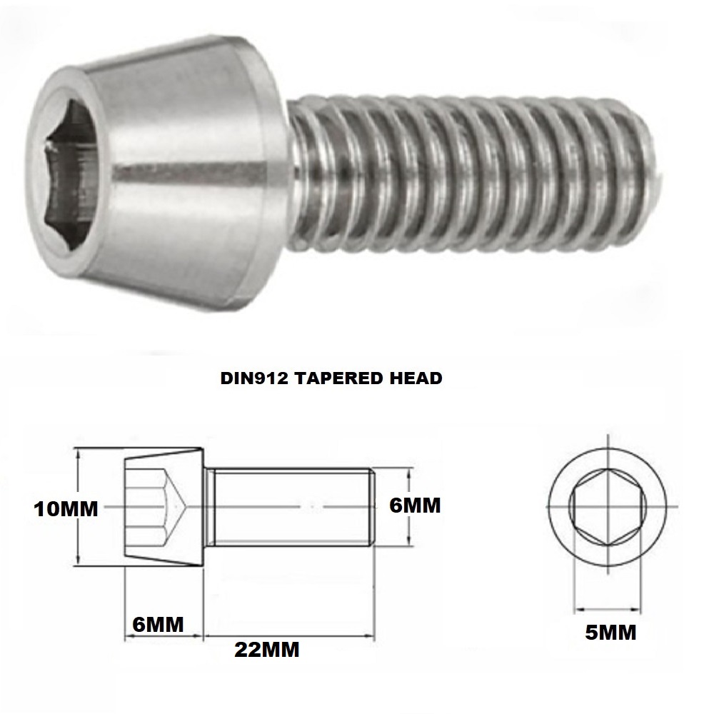 M6X22MM 1.00 THREAD PITCH TITANIUM TAPERED SOCKET HEAD BOLT