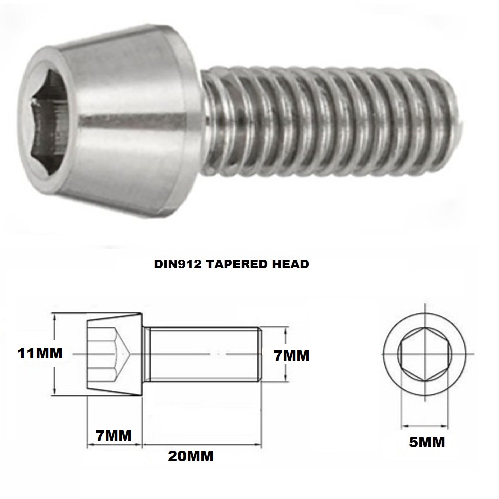 M7X20MM 1.00 THREAD PITCH TITANIUM TAPERED SOCKET HEAD BOLT