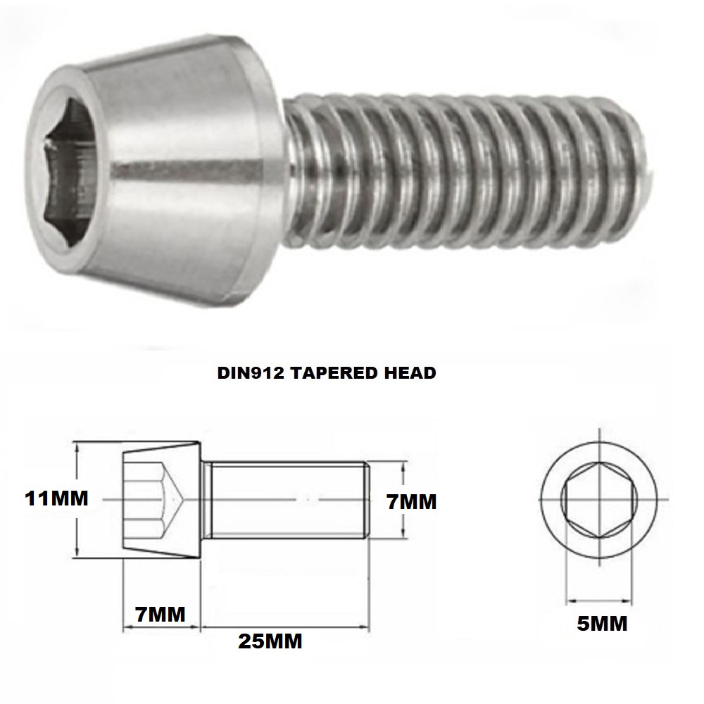 M7X25MM 1.00 THREAD PITCH TITANIUM TAPERED SOCKET HEAD BOLT