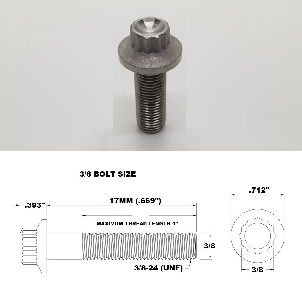 3/8 UNF X 17MM FINE THREAD TITANIUM 12 POINT BOLT GRADE 5