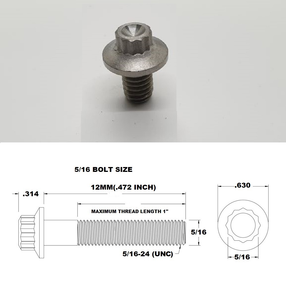 5/16 UNC X 12MM TITANIUM 12 POINT BOLT 16MM FLANGE GRADE 5