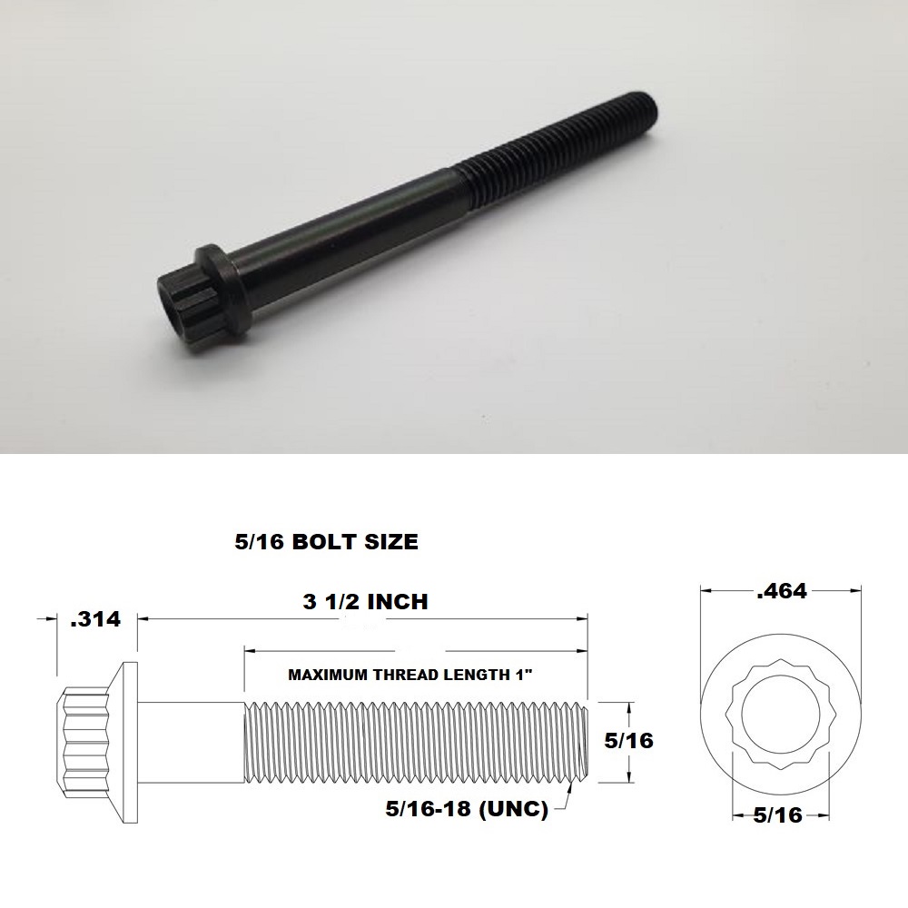 5/16 UNC X 3 1/2" BLACK TITANIUM 12 POINT BOLT GRADE 5