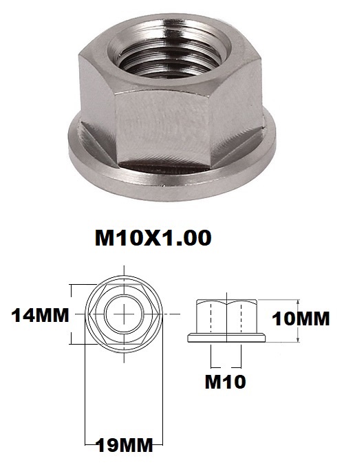 M10X1.00 THREAD PITCH TITANIUM FLANGED 14MM HEX NUT GRADE 5