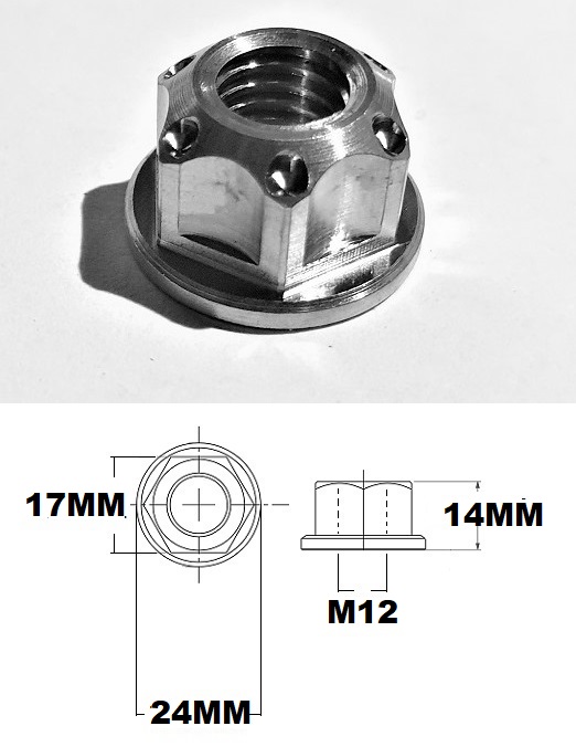 M12X1.25 THREAD TITANIUM FLANGED 17MM HEX FANCY NUT GRADE 5