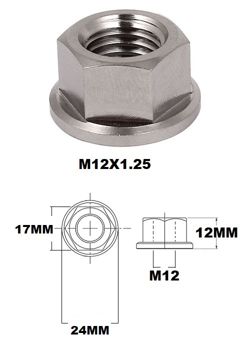 M12X1.25 THREAD PITCH TITANIUM FLANGED 17MM HEX NUT GRADE 5