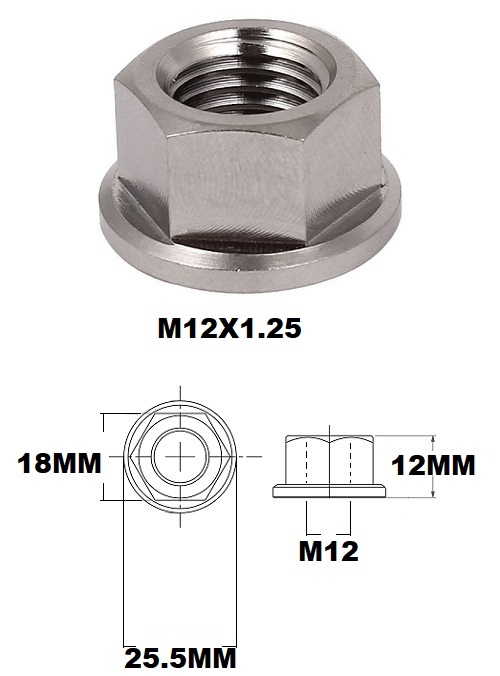 M12X1.25 THREAD PITCH TITANIUM FLANGED 18MM HEX NUT GRADE 5