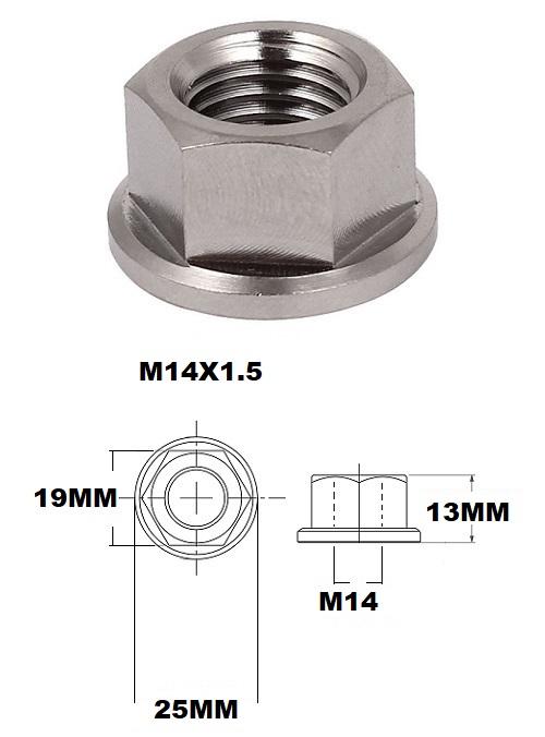 M14X1.5 THREAD PITCH TITANIUM FLANGED 19MM HEX NUT GRADE 5