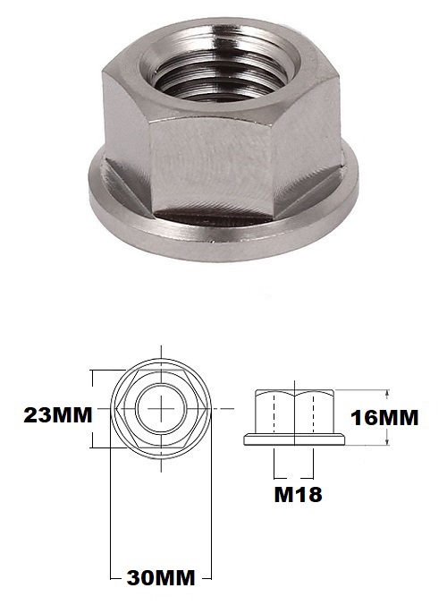 M18X1.5 THREAD PITCH TITANIUM FLANGED 23MM HEX NUT GRADE 5