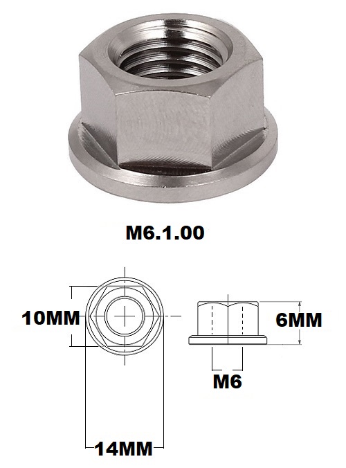 M6X1.00 THREAD PITCH TITANIUM FLANGED 10MM HEX NUT GRADE 5