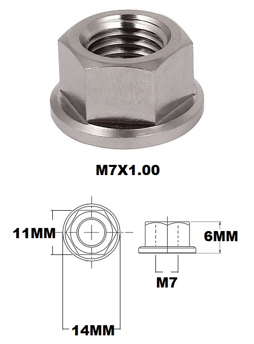 M7X1.00 THREAD PITCH TITANIUM FLANGED 11MM HEX NUT GRADE 5