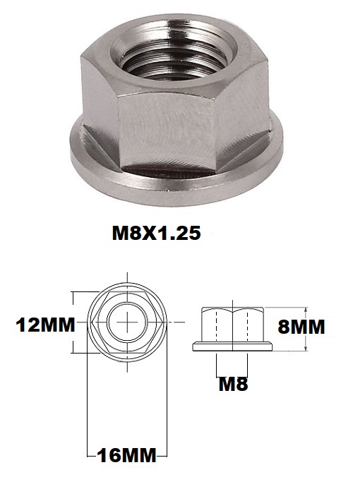 Racebolts Titanium Flange Hex Nut – M8 X 1.25, 12-Point, Grade 5, 6AL-4V