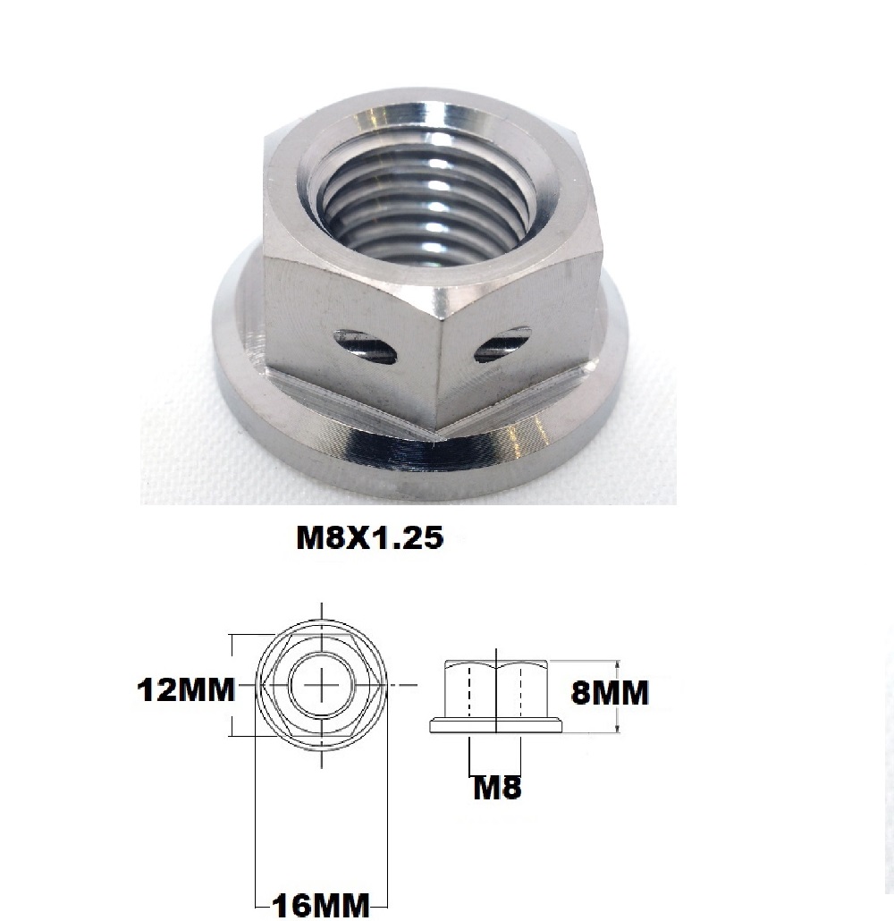 M8X1.25 THREAD PITCH TITANIUM FLANGED 12MM HEX NUT GRADE 5