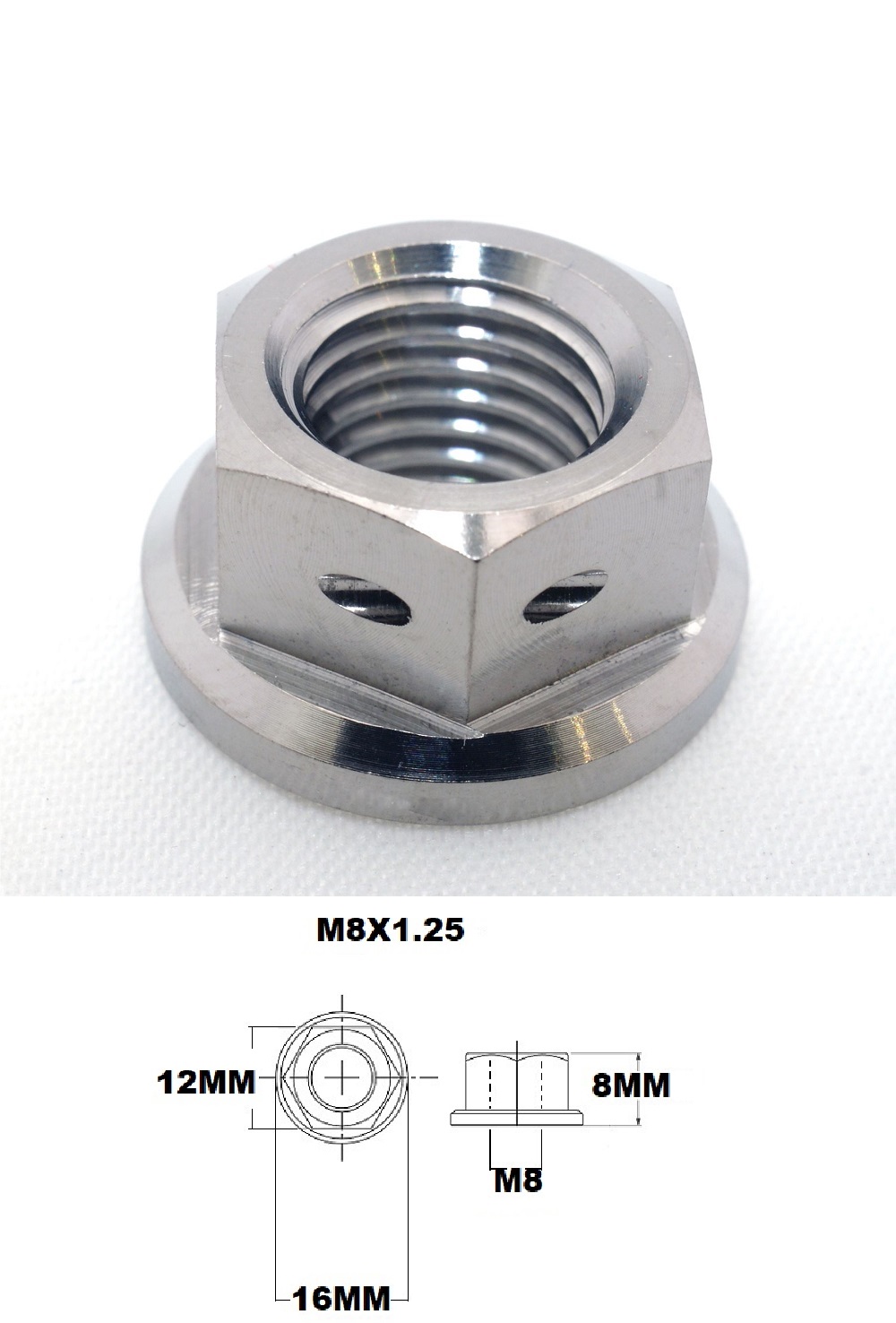 M6X1.00 THREAD TITANIUM FLANGED 10MM HEX RACE DRILLED FOR WIRE