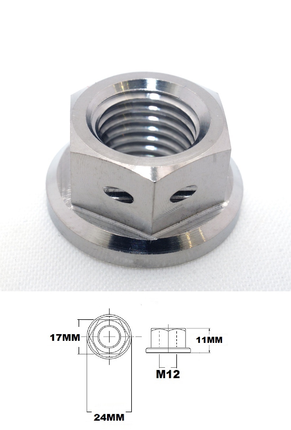 M12X1.25 THREAD TITANIUM RACE DRILLED FOR WIRE LOCK NUT BETWEEN