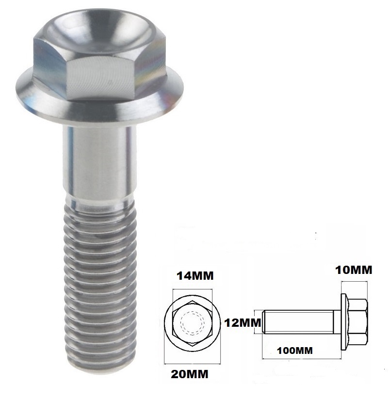 M12X1.25X100MM TITANIUM FLANGE 14MM HEX BOLT GR 5