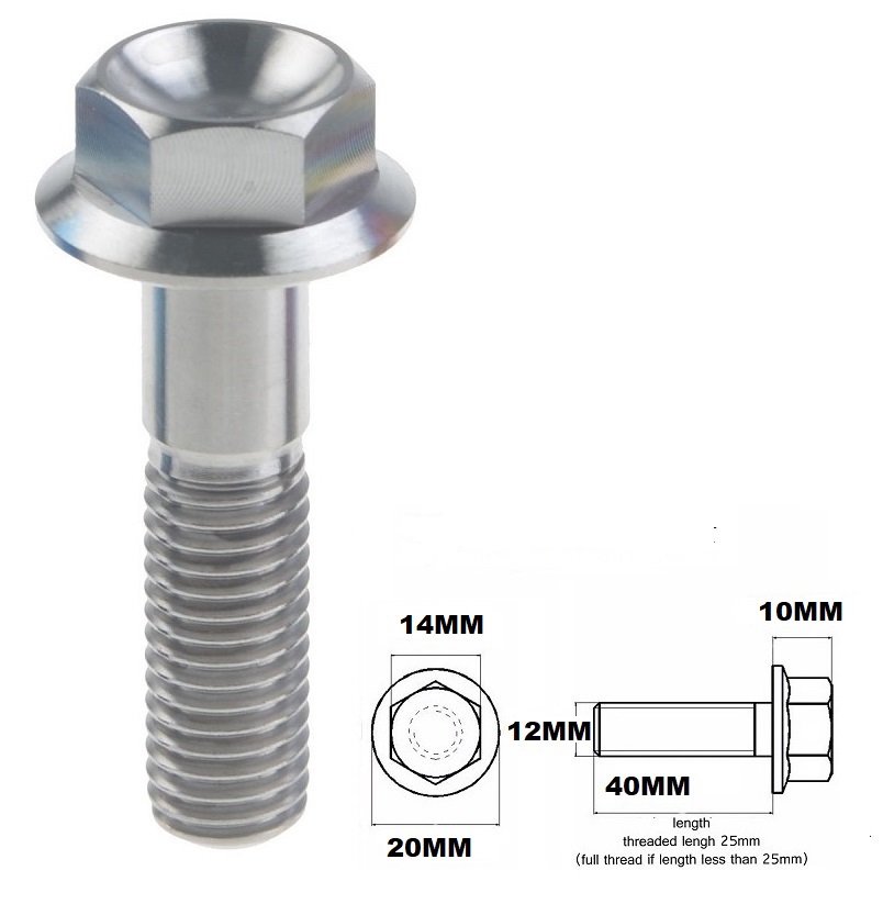 M12X1.25X40MM TITANIUM FLANGE 14MM HEX BOLT GR 5