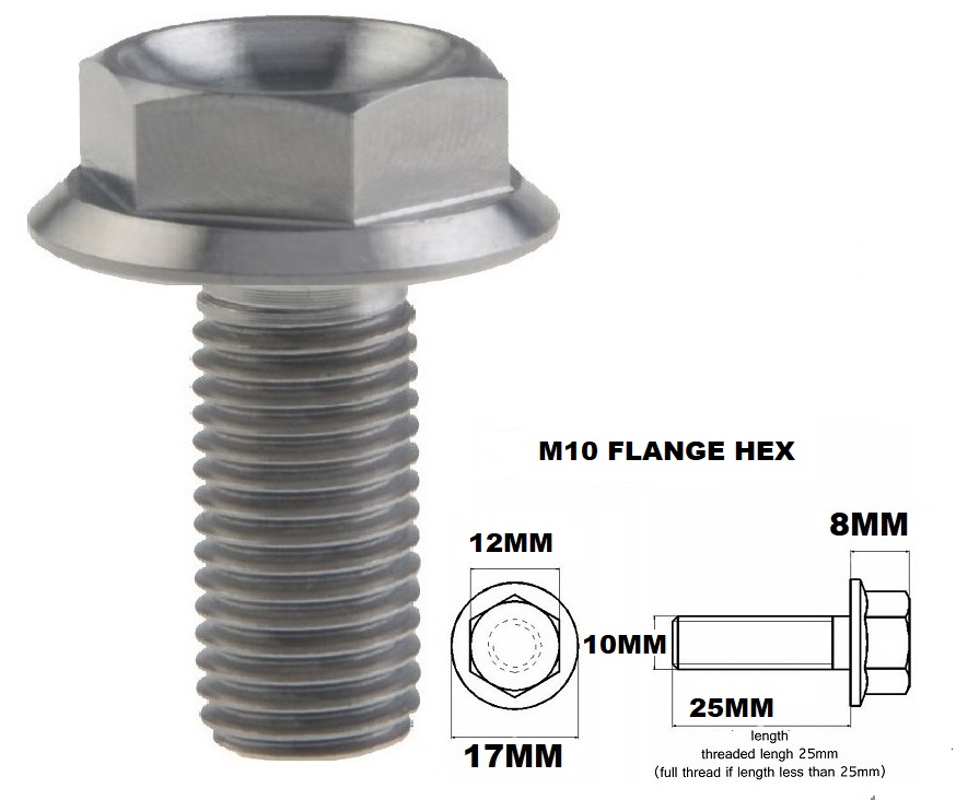 M10X25MM 1.5 THREAD PITCH TITANIUM FLANGE 12MM HEX BOLT GR 5