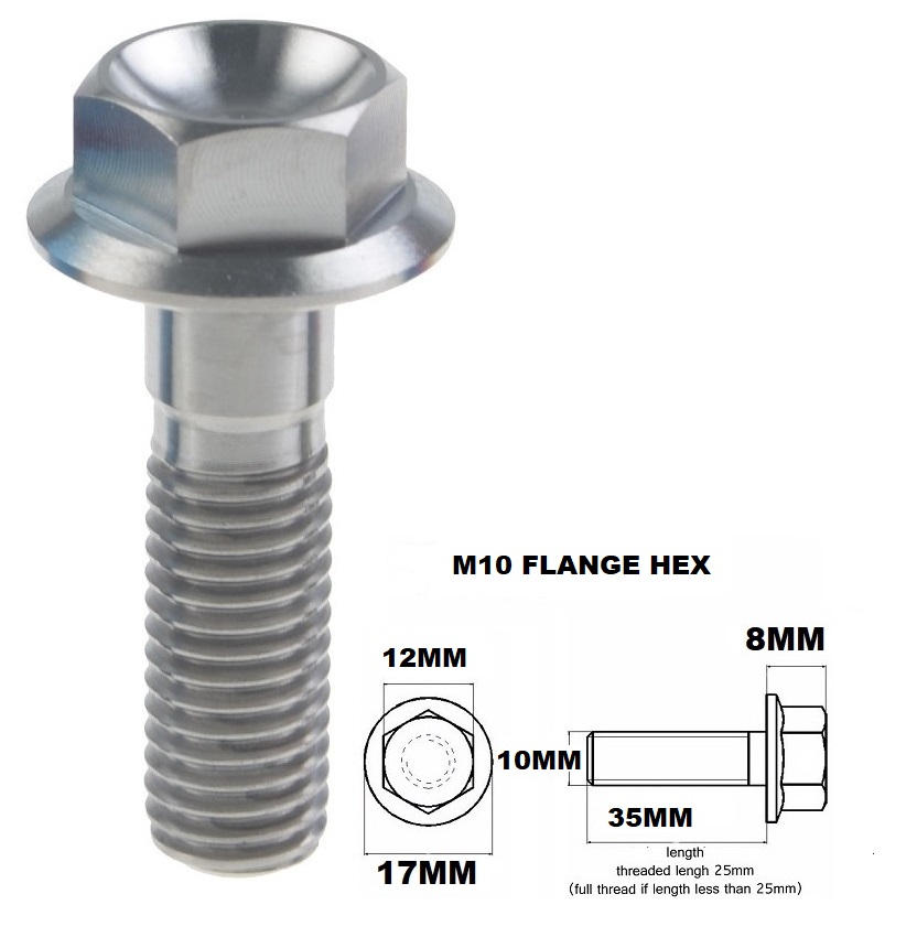 M10X35MM 1.25 THREAD PITCH TITANIUM FLANGE 12MM HEX BOLT GR 5