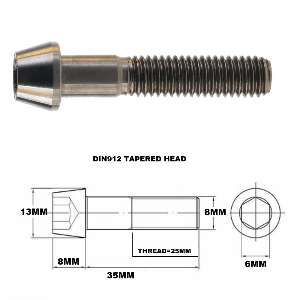 M8X35MM 1.25 THREAD PITCH TITANIUM TAPERED SOCKET HEAD BOLT