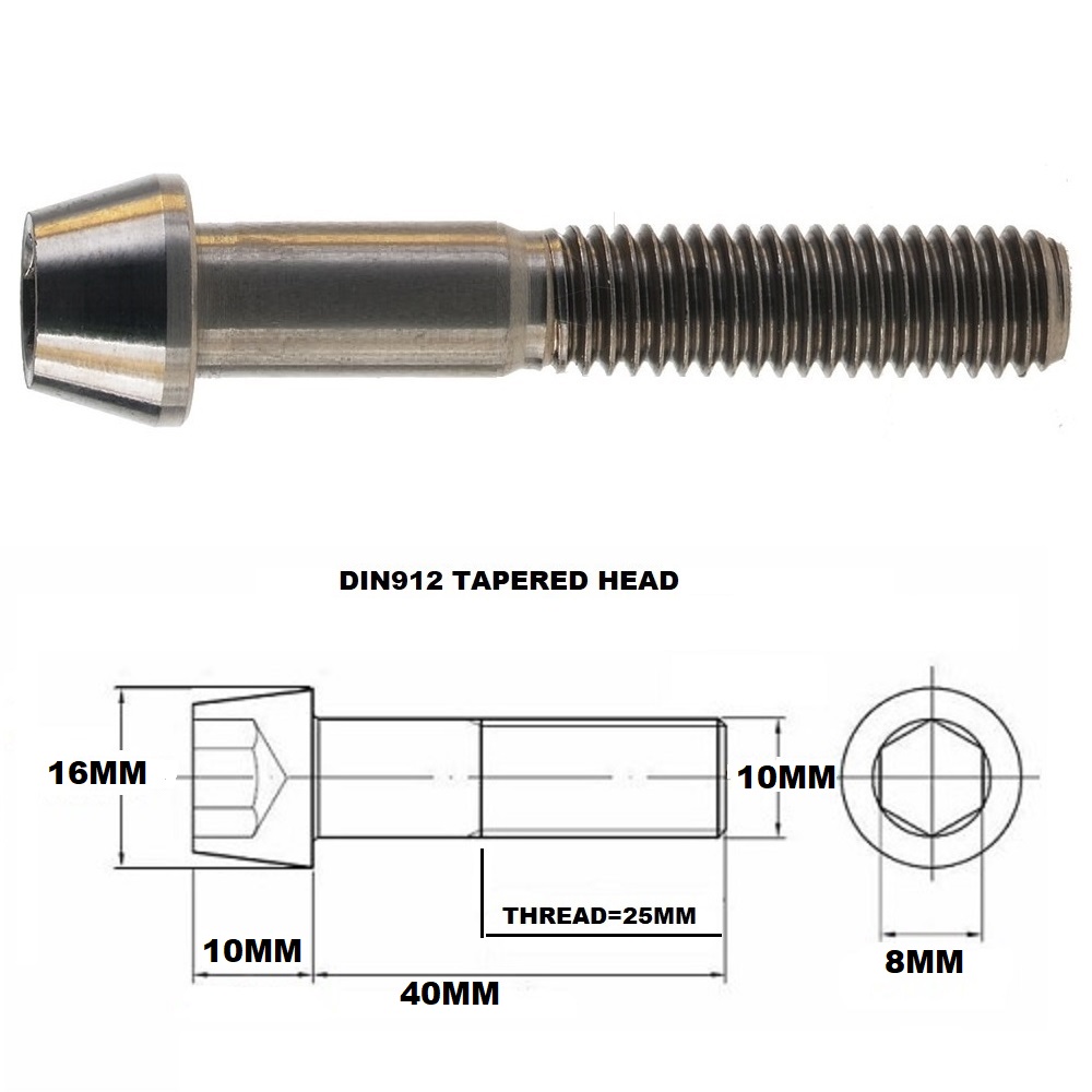 TITANIUM M10 X 40MM X 1.25 TAPERED ALLEN HEAD BOLT