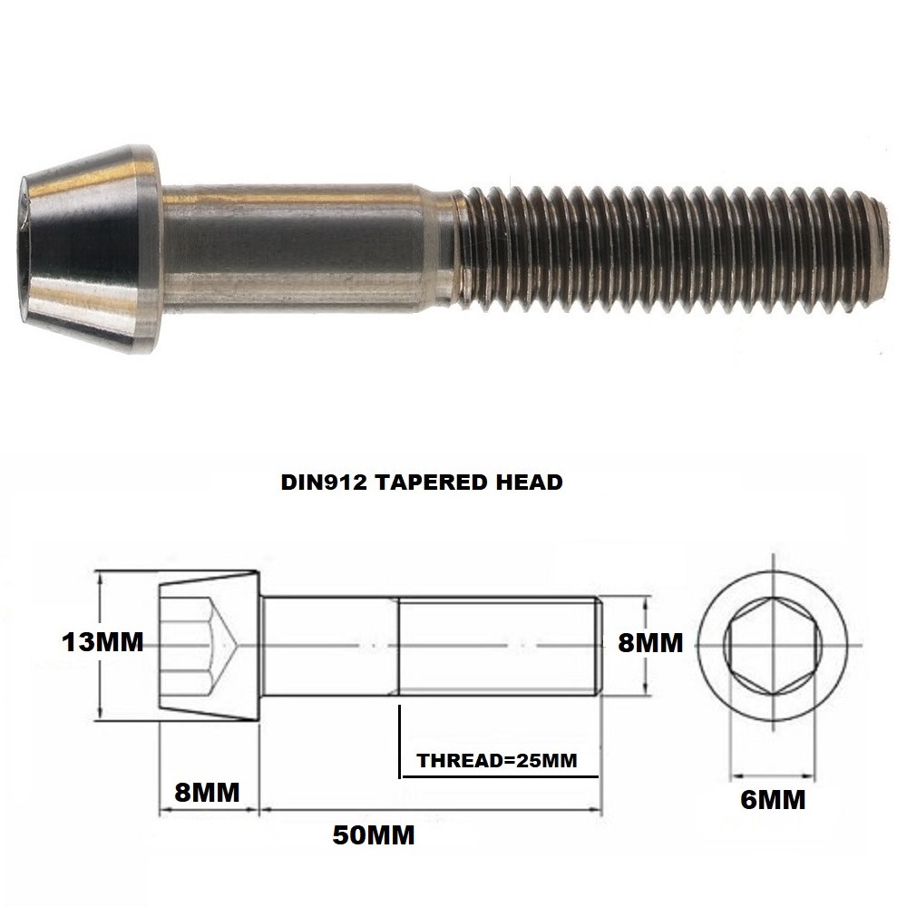 M8X50MM 1.25 THREAD PITCH TITANIUM TAPERED SOCKET HEAD BOLT