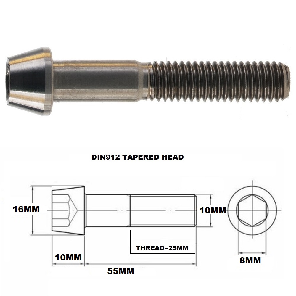 TITANIUM M10 X 55MM X 1.5 TAPERED ALLEN HEAD BOLT