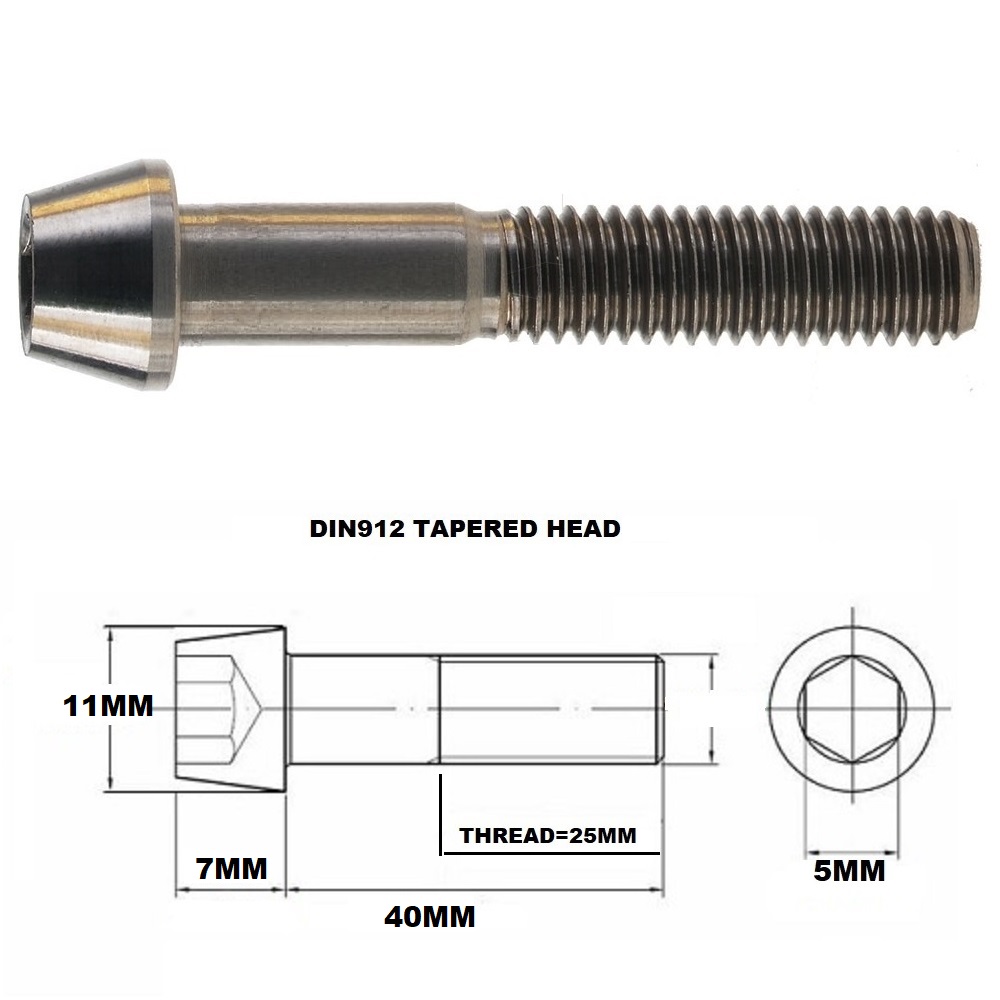 M7X40MM 1.00 THREAD PITCH TITANIUM TAPERED SOCKET HEAD BOLT