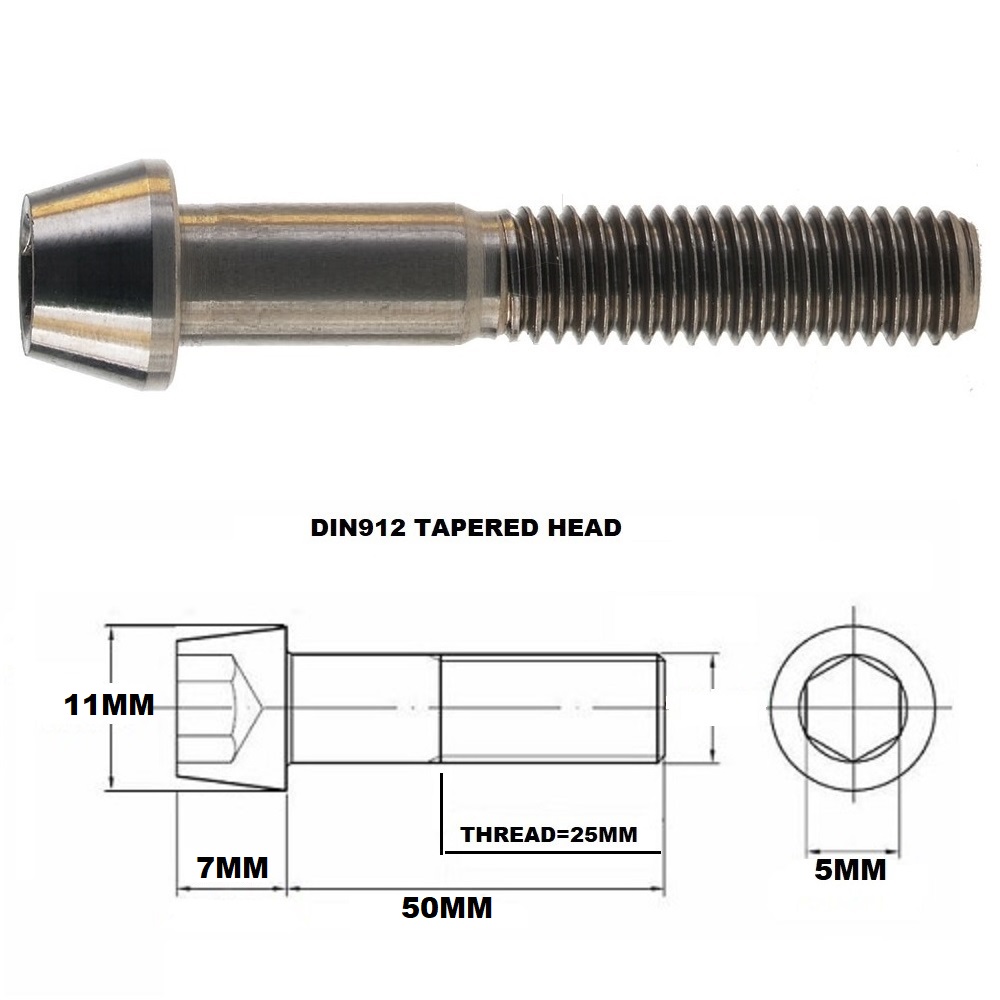 M7X50MM 1.00 THREAD PITCH TITANIUM TAPERED SOCKET HEAD BOLT